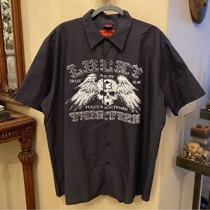 Vintage LUCKY 13 Men Gray Skull Graphic Button Short Sleeve Top Size XXL